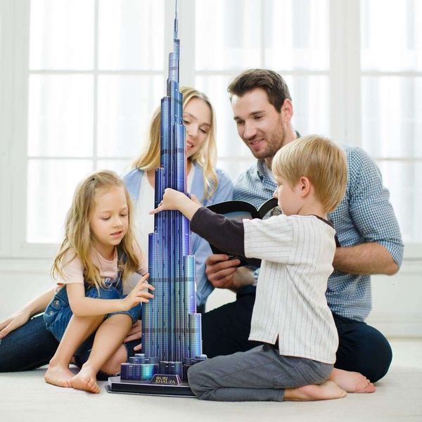 Puzzles LED 3D Dubai Burj Khalifa 57.5 H Architecture Building Model Kits for Adults, Souvenir Decoration and Birthday Gifts fo