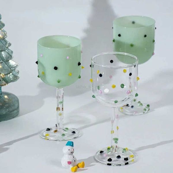 Hand Made Goblet Glass Cup with Colorful Candy Dots Cocktail Glass Juice Dessert Water Cup Wine Glass Drinkware Heat ResistantB240719