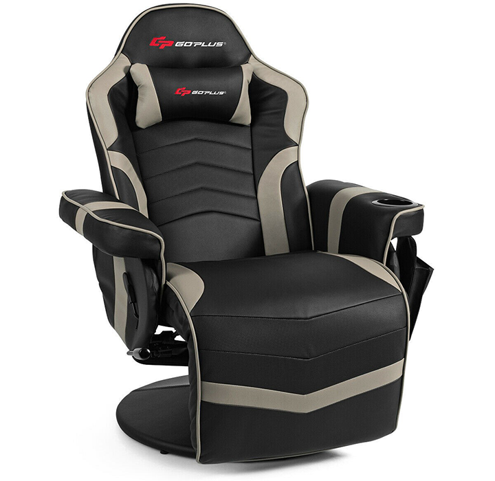 Massaging Swivel Gaming Recliner - Gray