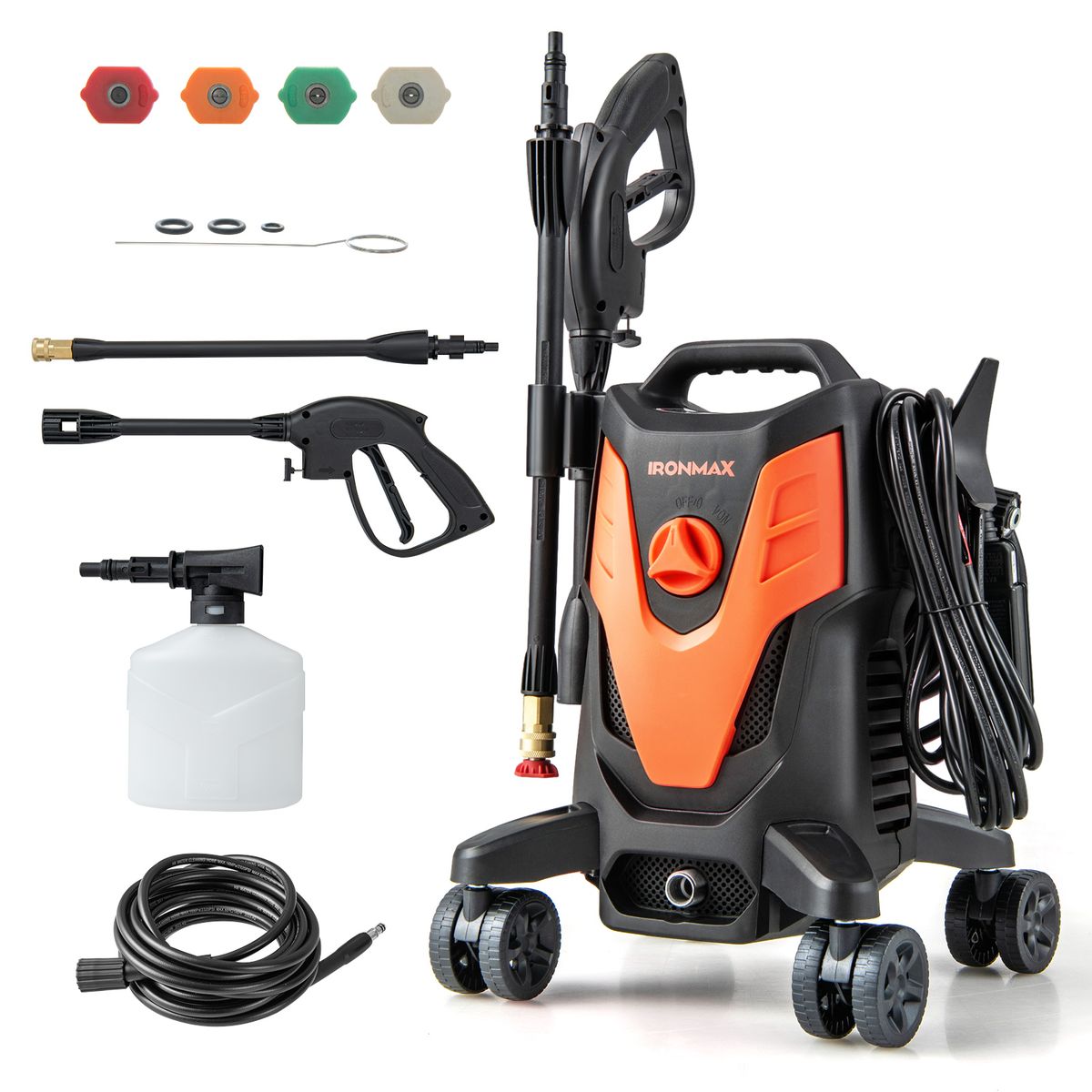 2400-PSI Electric Pressure Washer with 4 Universal Wheels - Pressure Washer -Orange