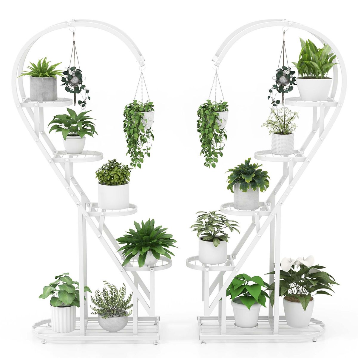 5-Tier Metal Plant Stand with Hanging Hook for Multiple Plants - Plant Stand-WH