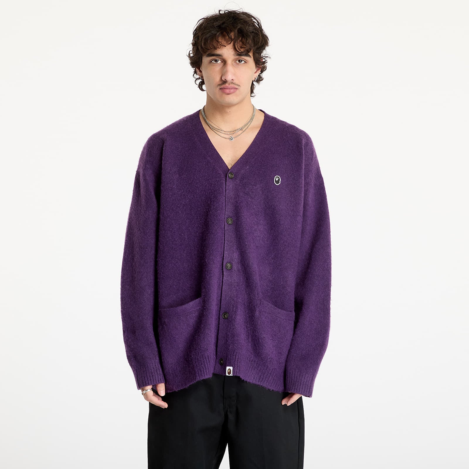 Villapaita A BATHING APE One Point Hairly Yarn Cardigan M Purple L