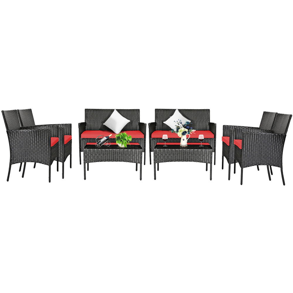 Rattan Outdoor 8-Piece Beige Cushion Patio Set - Patio Rattan RE