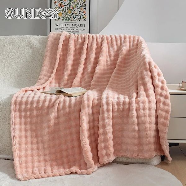 Coral flannel bedding foam shaped plush throw blanket soft thin sofa cover faux fur plain bedding 241016