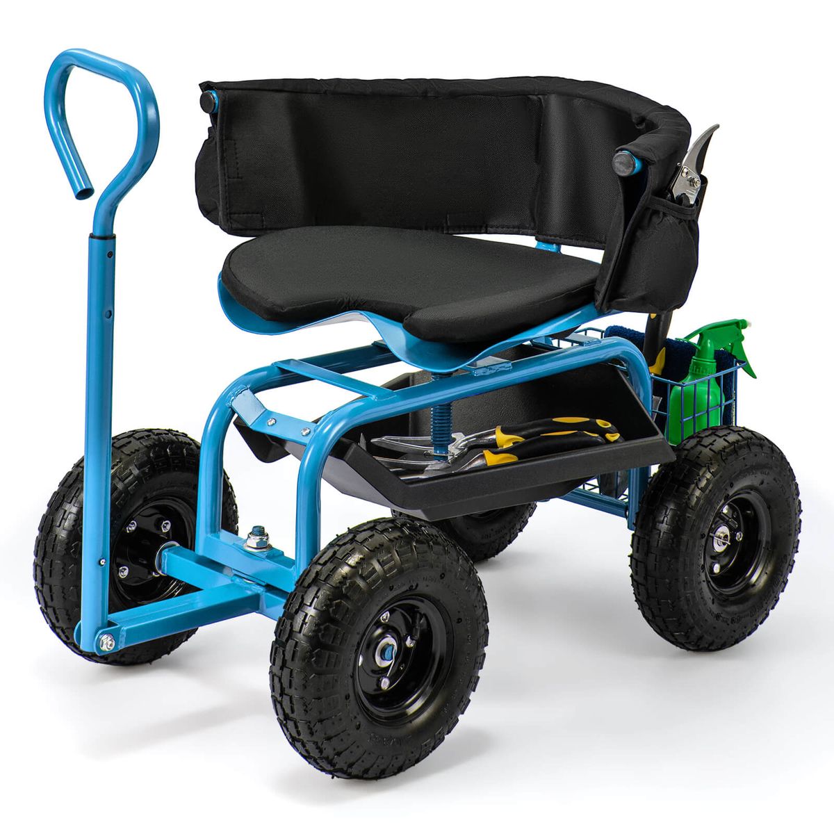Adjustable Rolling Scooter with Swivel Seat - Rolling Garden Cart -Blue