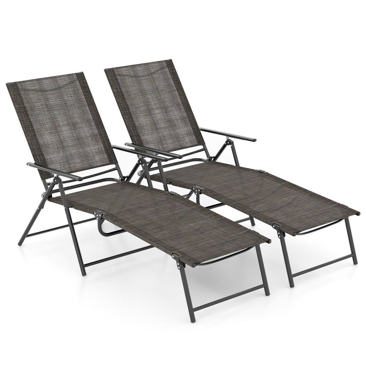 Goplus Folding Chaise Lounge Chairs (Set of 2) - Coffee