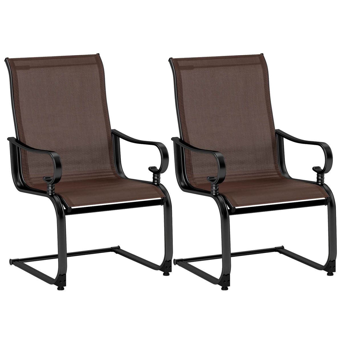 Outdoor C-Spring Motion Rocking Chairs (Set of 2) - Brown C-Spring Chairs
