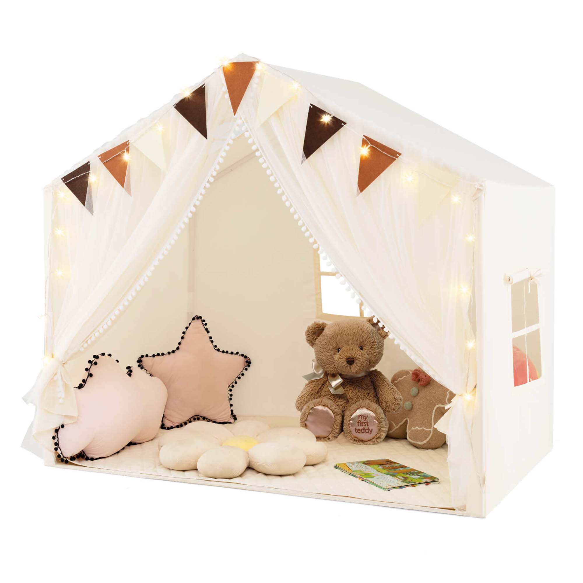 Kids' Play Tent with Door and Curtain  - Honeyjoy Kids Play Tent-Beige