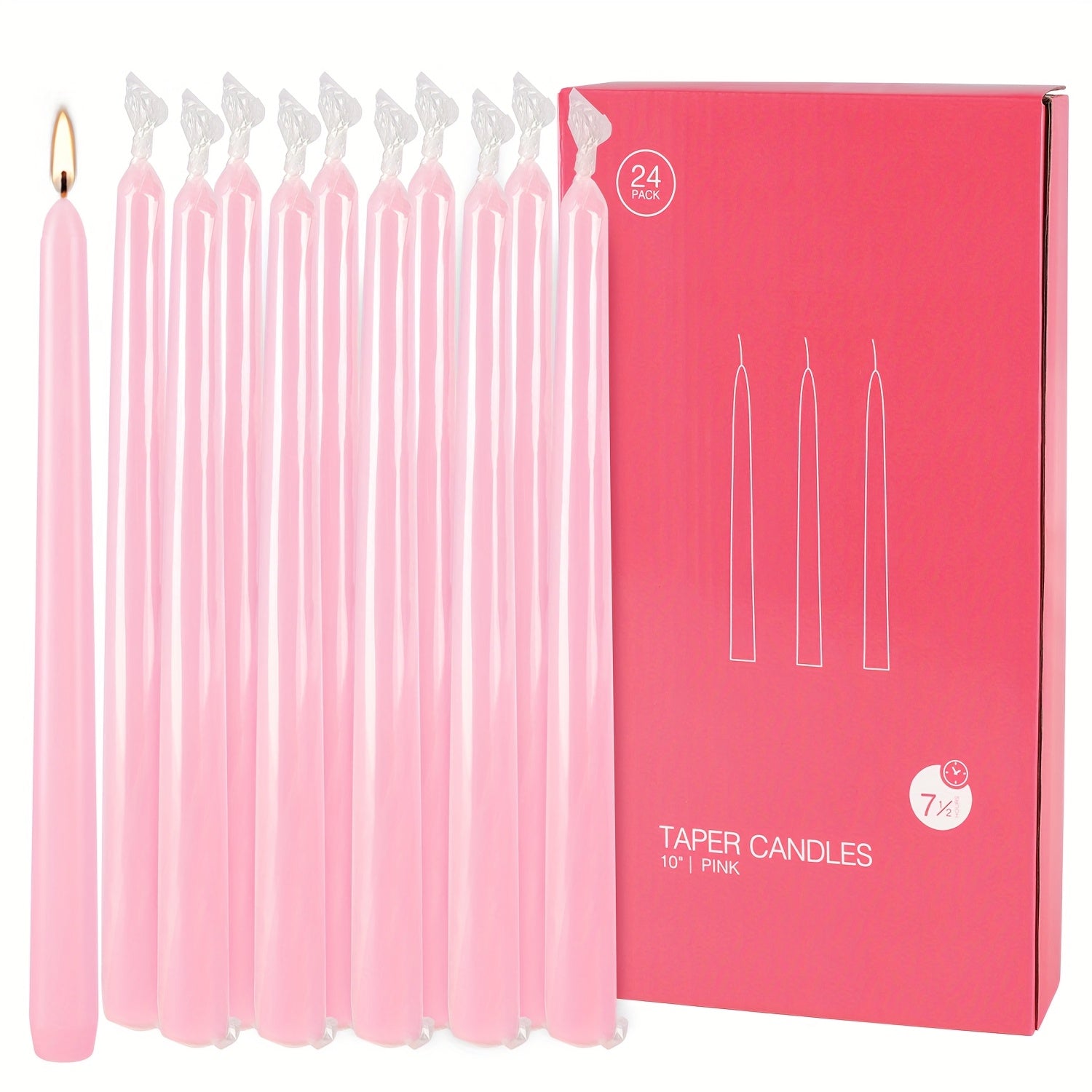 TEMU 24pcs Pink High Cone Candles | 10 Inches (approximately 25 Centimeters) | , Smoke-free, , Long-lasting Burning | Suitable For Home Decoration,