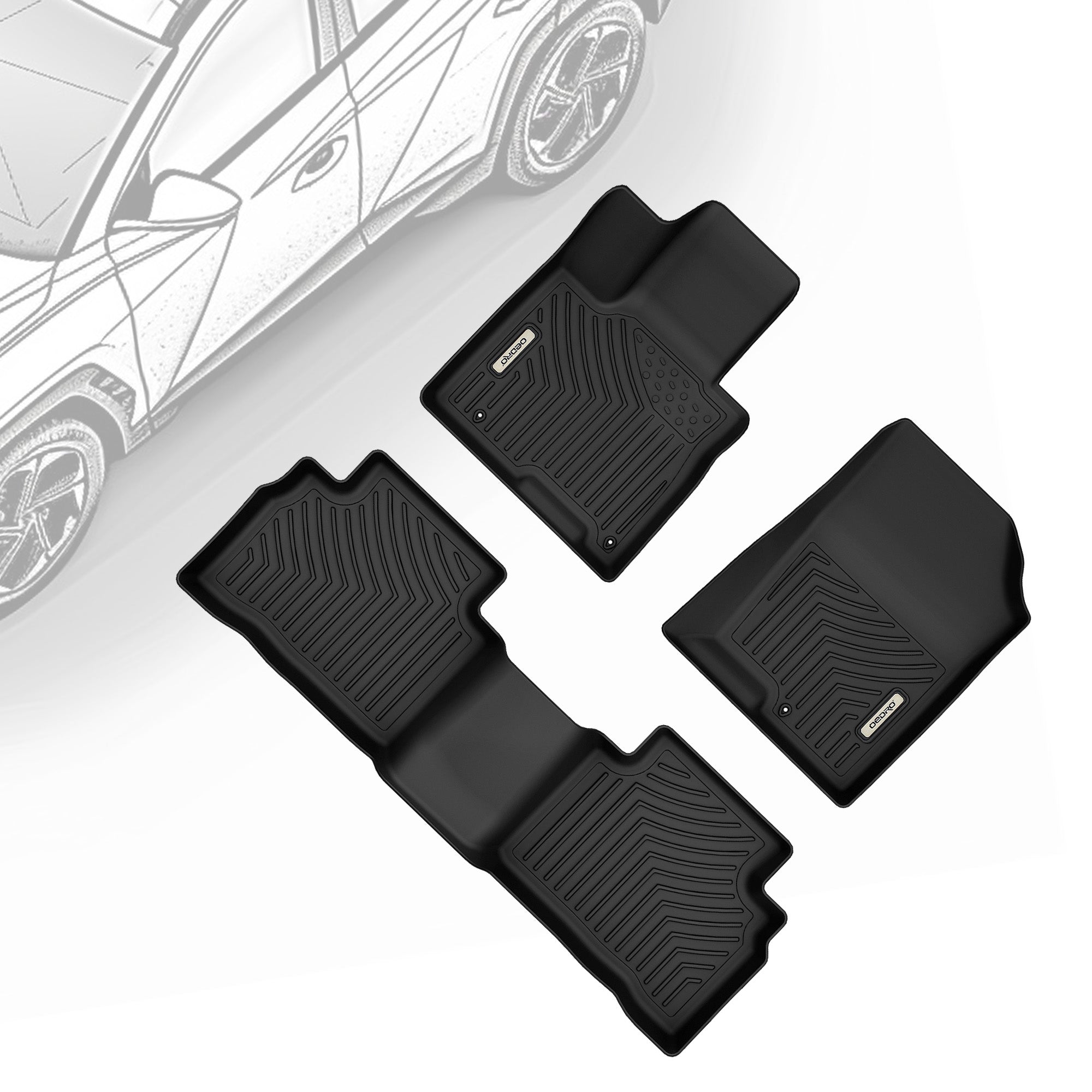 OEDRO® Floor Mats for 2022-2025 Hyundai Tucson, Black TPE All-Weather Guard Front, and Second Row Full Set Liners