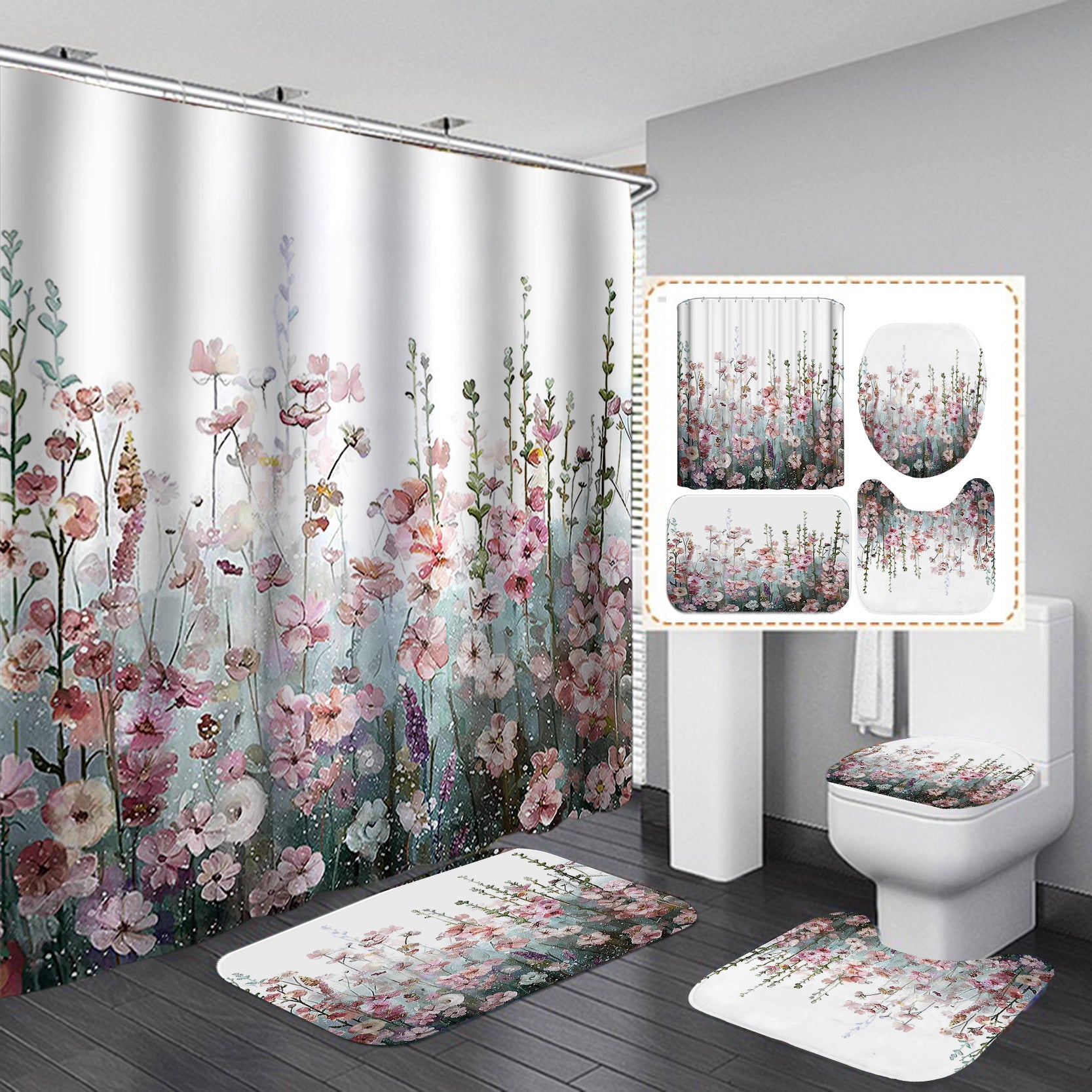 YL-37457 bathroom toilet punch-free curtain waterproof anti-light roller blinds toilet toilet block curtain toilet three-piece set