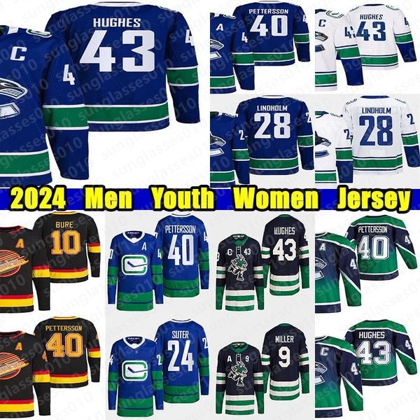 #43 Quinn Hughes Canucks hockey jersey #40 Elias Pettersson Elias Lindholm Brock Boeser Dakota Joshua Linden J.T. Miller Conor Garland Pavel