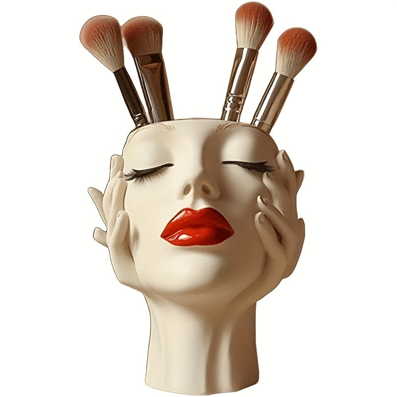 TEMU Bohemian Female Nude Figure Resin Vase - Modern Minimalist Wall Art For Living Room & Café Decor, No Electricity Needed, Battery- Decor,