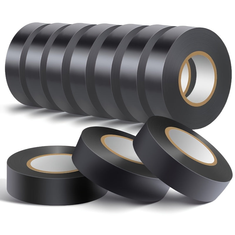 TEMU 10pcs Black Pvc Electrical Insulation Tape - Waterproof, Flame Retardant, High Temperature Resistant, Ideal For Electricians, , Indoor-outdoor