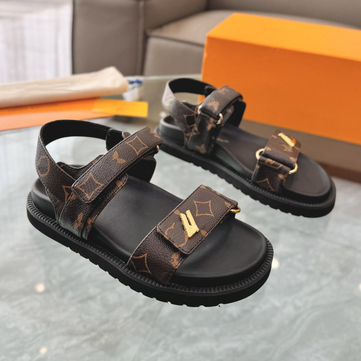 Designer Top quality Sandal Women Men sunset Flat comfort Sandals Real Leather Denim Slippers Summer beach Casual Sandals Slipper With box Size 35-4