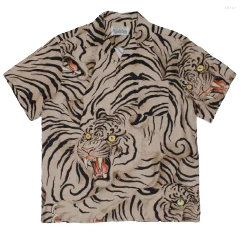 Men&#039;s Casual Shirts Summer Hawaii Fashion Shirt Tiger Pattern Button Oversized Streetwear Hip Hop Men&#39;s Harajuku Up Blouse Tops