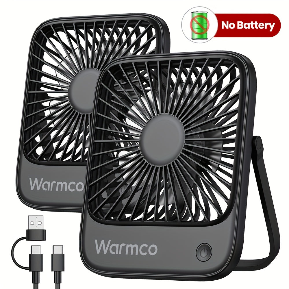 TEMU Warmco 2-pack Usb- Fan - , 3 With 180° Tilt & Foldable Design, Strong Airflow Compact Personal Cooling Fan For Office Desk, Home, (usb-c