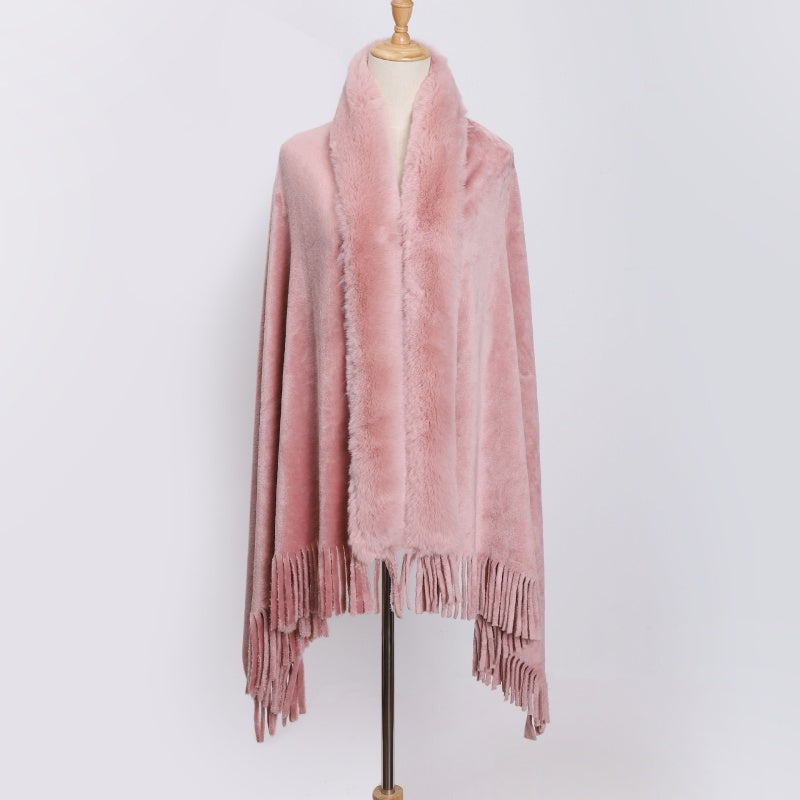 Winter new double-sided flannel otter rabbit fur collar tassel shawl --86308