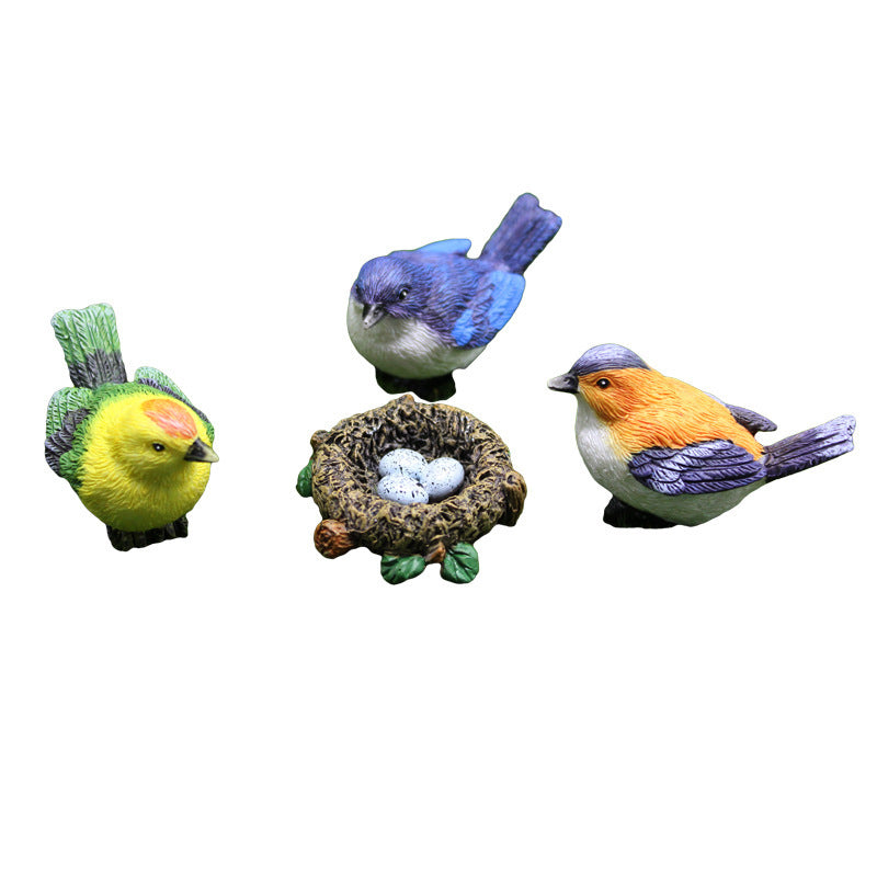 TEMU 4pcs Set Of Bird Figurines, Miniature Landscape Decor With Nest And Eggs – Realistic Garden Bonsai Art Craft Accessories For Horticultural