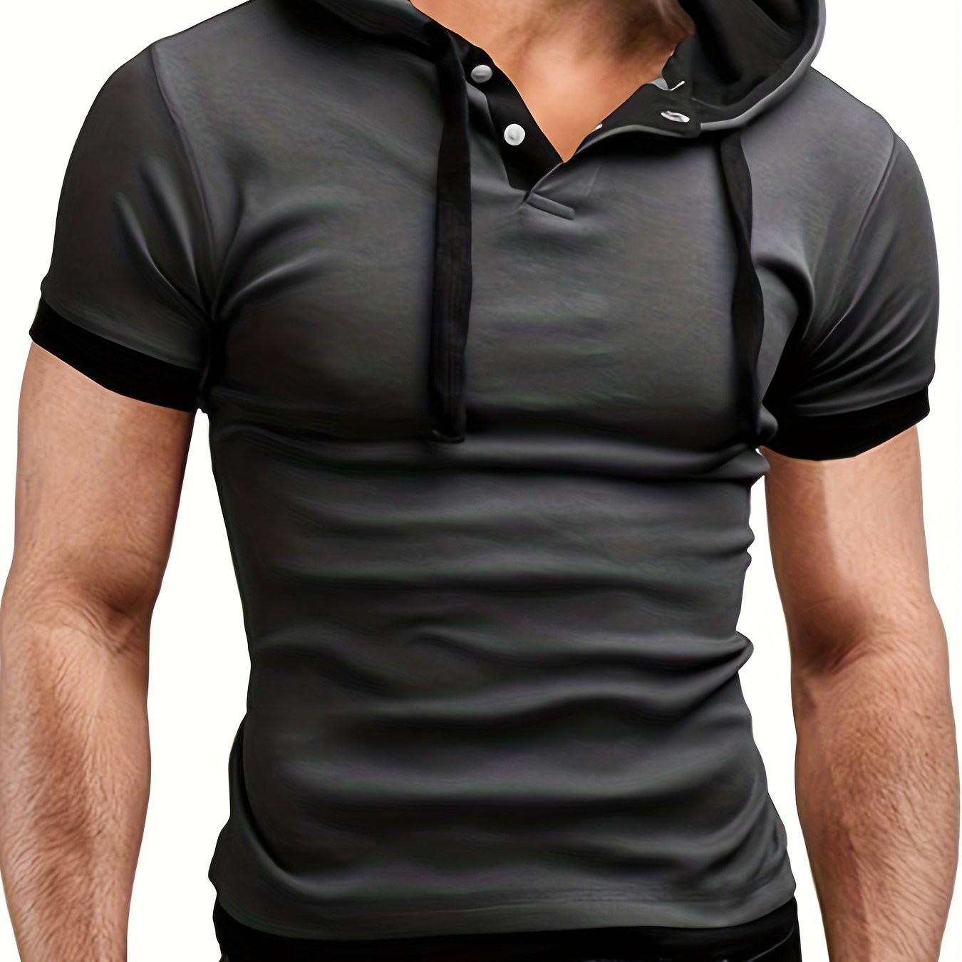 TEMU Men's Fashionable Red Shirt With Hood - Casual Short Sleeve, Stretch Polyester Fabric, Machine Wash & Safe, Summer Essential