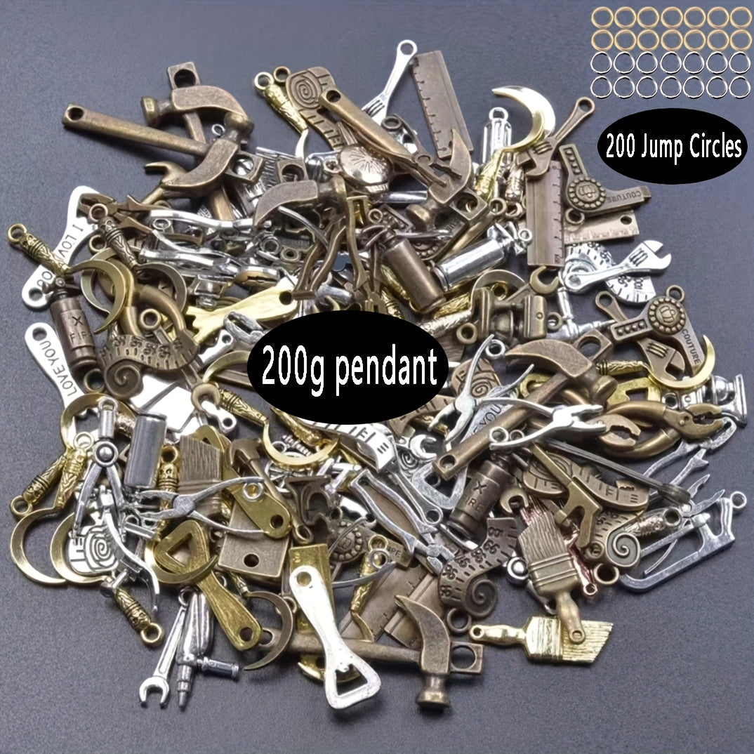 TEMU 100-200g Diy Retro Tool Series Alloy Jewelry Accessories, With Jumping, Tool Series Product Pendants, Mixed Color Accessories For Making