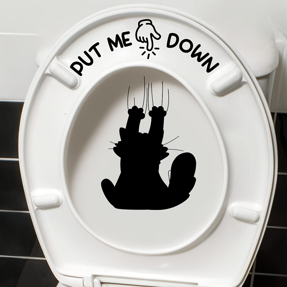 TEMU Funny "" Cat Toilet Seat Sticker - With Black Cat Design, Waterproof Bathroom Decoration, Self-adhesive Toilet Lid Decal For Cats, Pet Owners -