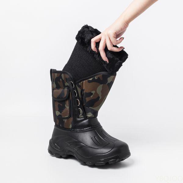 Snow Winter Men Boots Rain Shoes Non-slip Waterproof With Fur Plush Male Casual Mid-Calf Warm Fluffy Work Fishing Boot d8dd