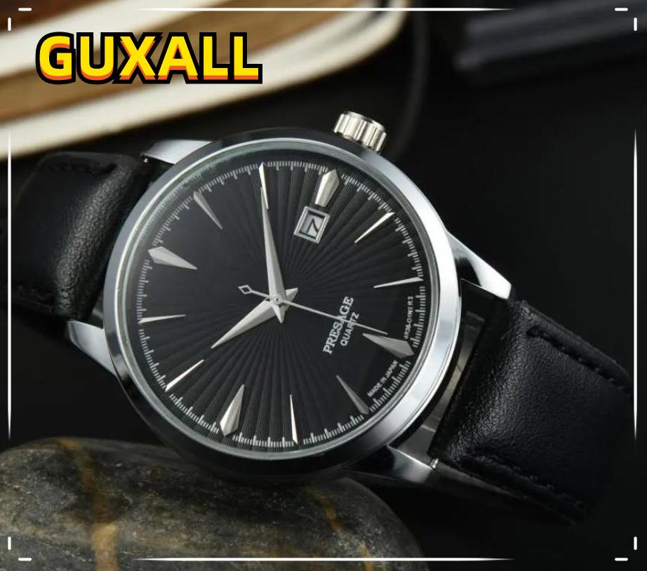 Lowest Price Selling Automatic Date Men Watches Luxury Fashion Mens Leather Band Quartz Movement Clock Black White Brown Blue Green Color Dial Leisu