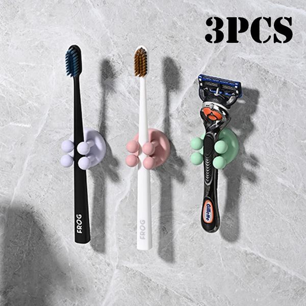3pcs Adhesive Silicone Toothbrush Holders Wall Mounted Hanging Towels Keys Cables and Cords Kitchen Bathroom Organization 250210