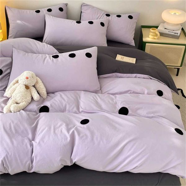 New Washed Cotton Bedding Sets Ball Embroidery Soft Four Piece Set Bedroom Decor Duvet Cover Pillowcase Bedspread Bed Cover SetsM240816