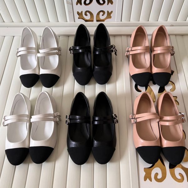 Designer Heels Women 24SS Lambskin Mary Janes Shoes Chunky High heels Ballet Flats Heel Womens Ankle Strap Wedding Shoes Comfortable Dress S