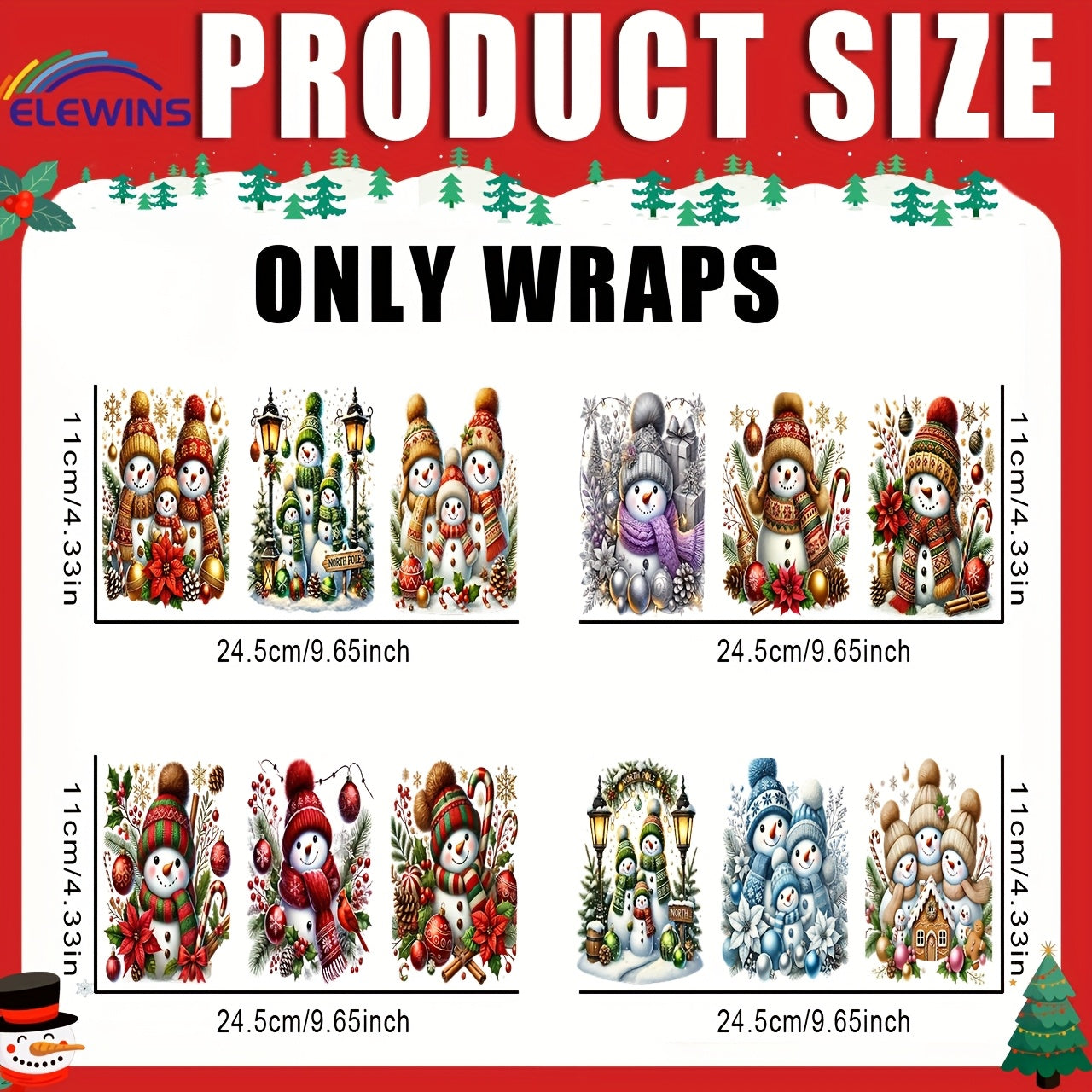 TEMU 12pcs Uv Dtf Cup Wraps For 16oz Tumblers - Christmas Snowman Family Insulated Tumbler Wraps Permanent Scratch-resistant Transfers For Glass &