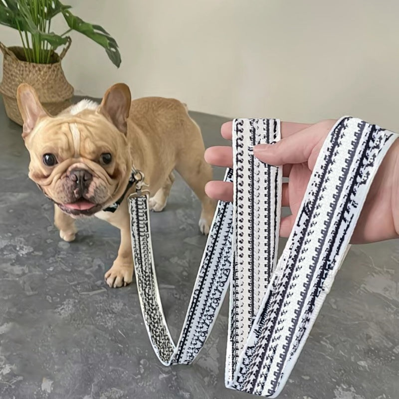 Collars Two Layers Dog of Leather Dog Collars Leashes Set Classic Printed Designer Pet Collar Leash Soft Durable Cat Collar for Small Medium and Lar