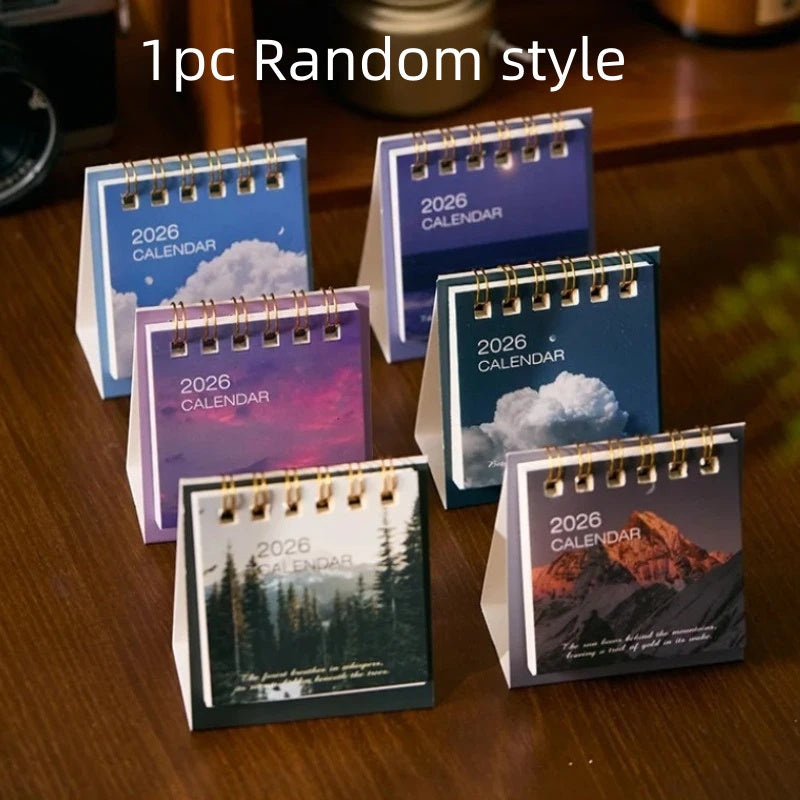 TEMU 1pc 2026 Mini Calendar - Colorful Clouds & , Durable Spiral Binding, Ideal For Office & School Supplies, Desk Accessory, Daily Planner, Academic