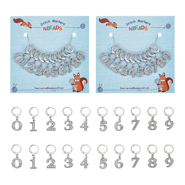 Zinc Alloy & Glass Number Pendant Locking Stitch Markers