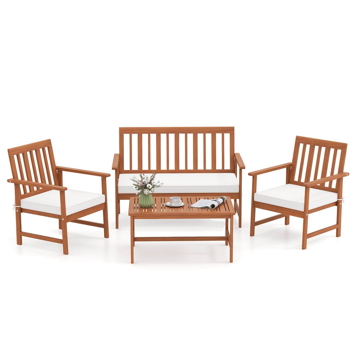 Acacia Wood Outdoor Furniture Set with Coffee Table  - Patio Furniture Set-4PCS