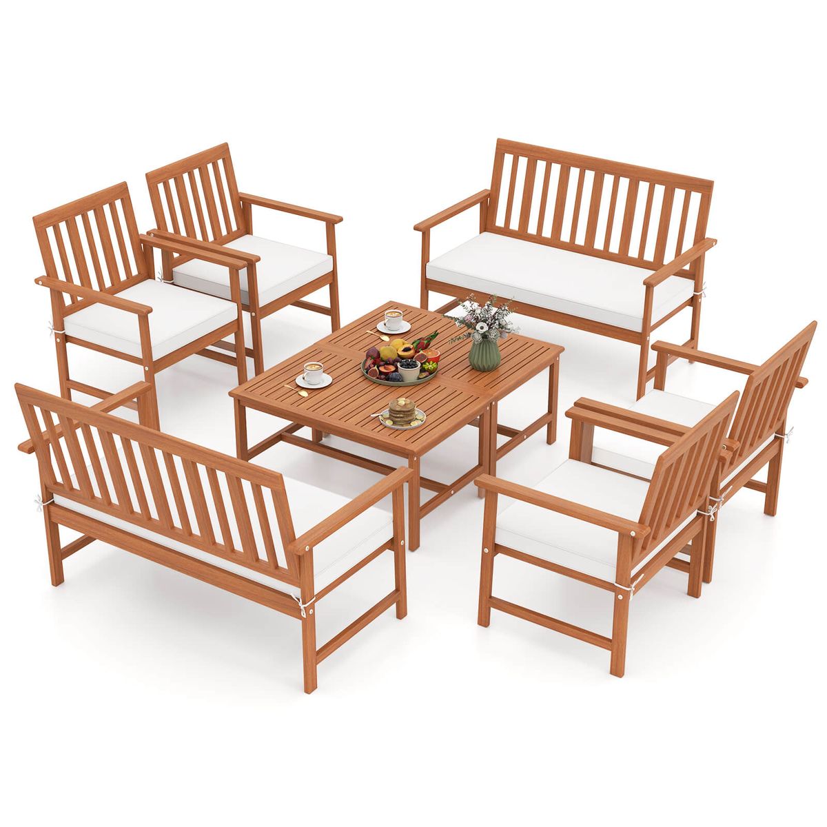Acacia Wood Outdoor Furniture Set with Coffee Table  - Patio Furniture Set-8PCS