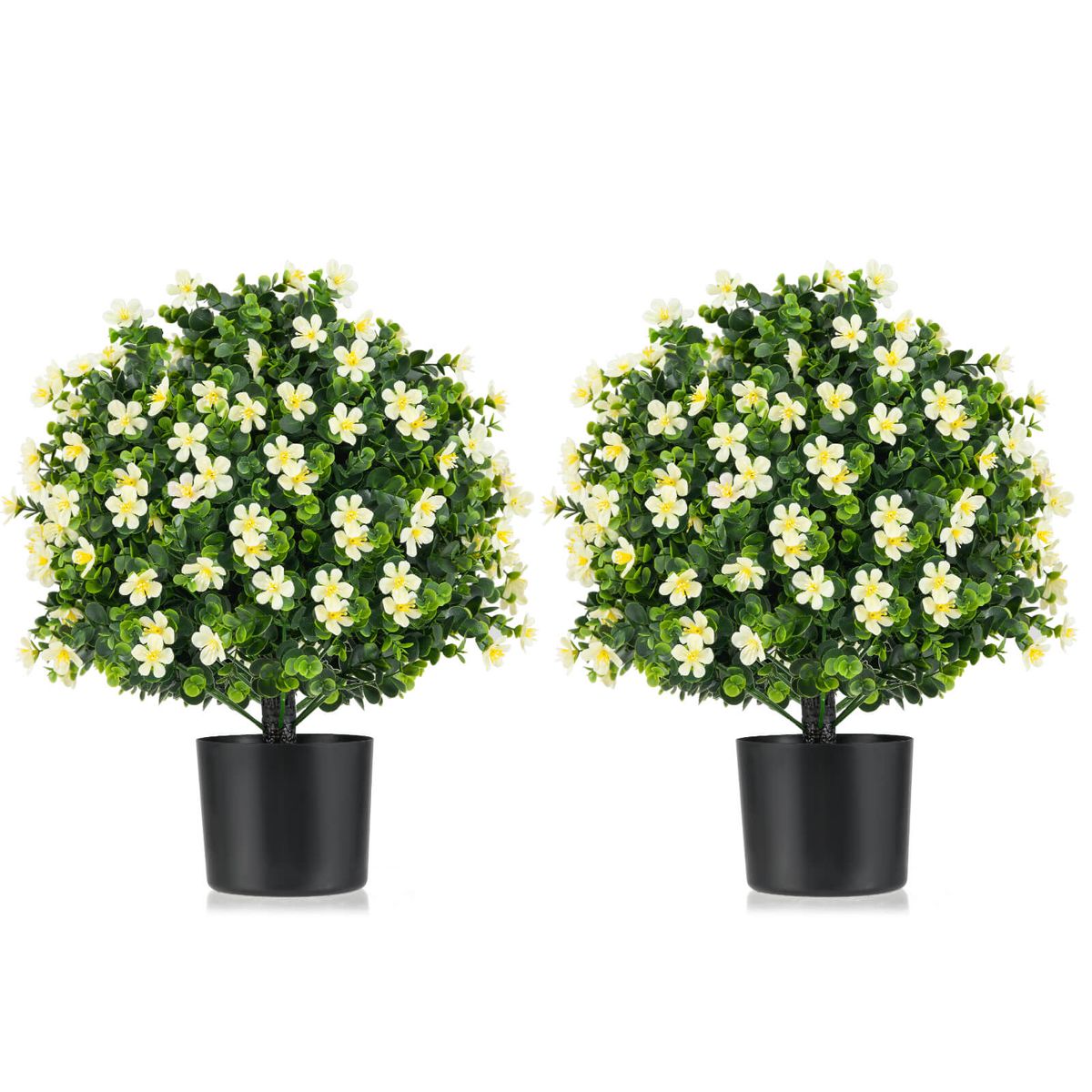 Artificial Topiary Plants with Flowers (2-Pack) - Ball Tree-White