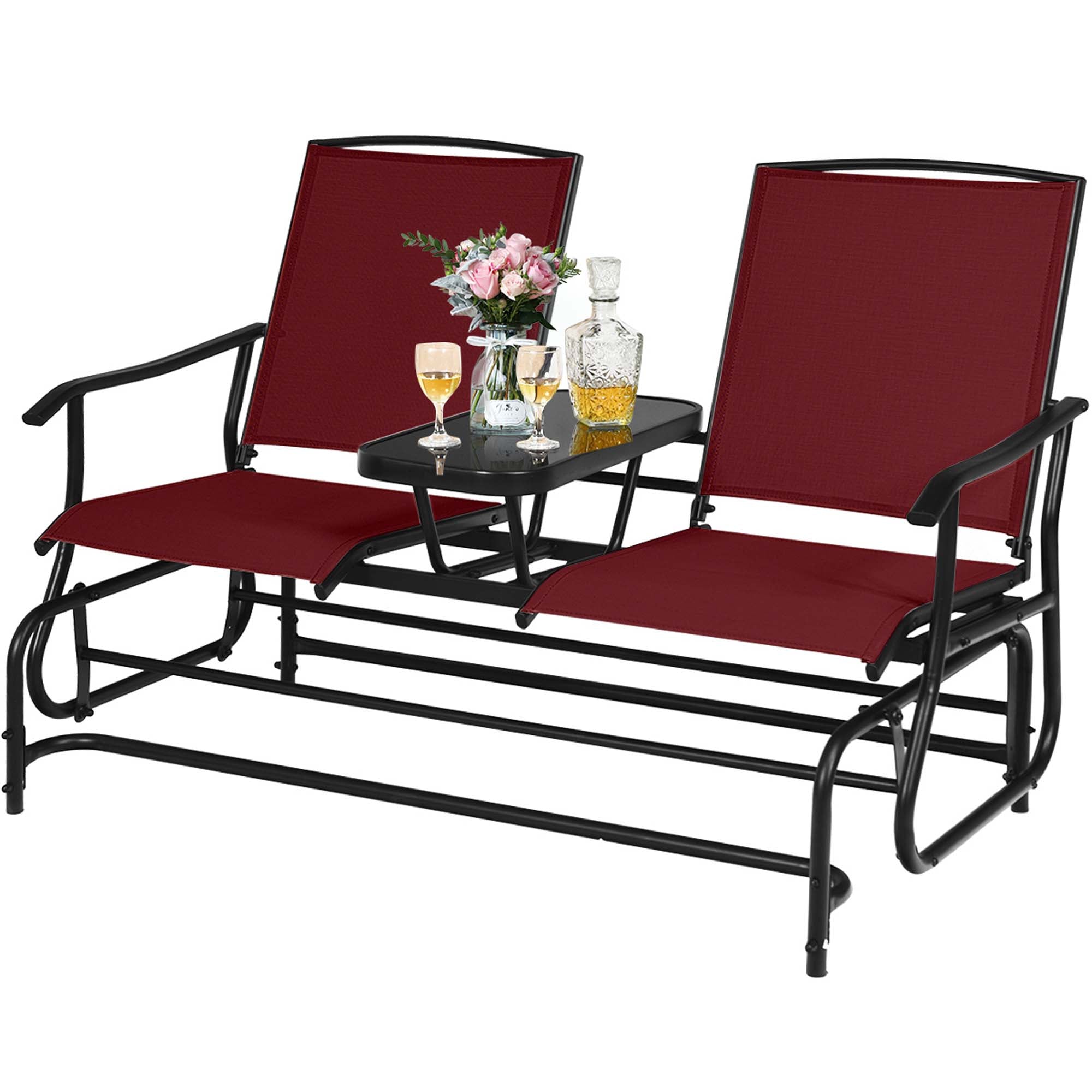 2-Person Double Patio Glider - Glider Chair-Wine