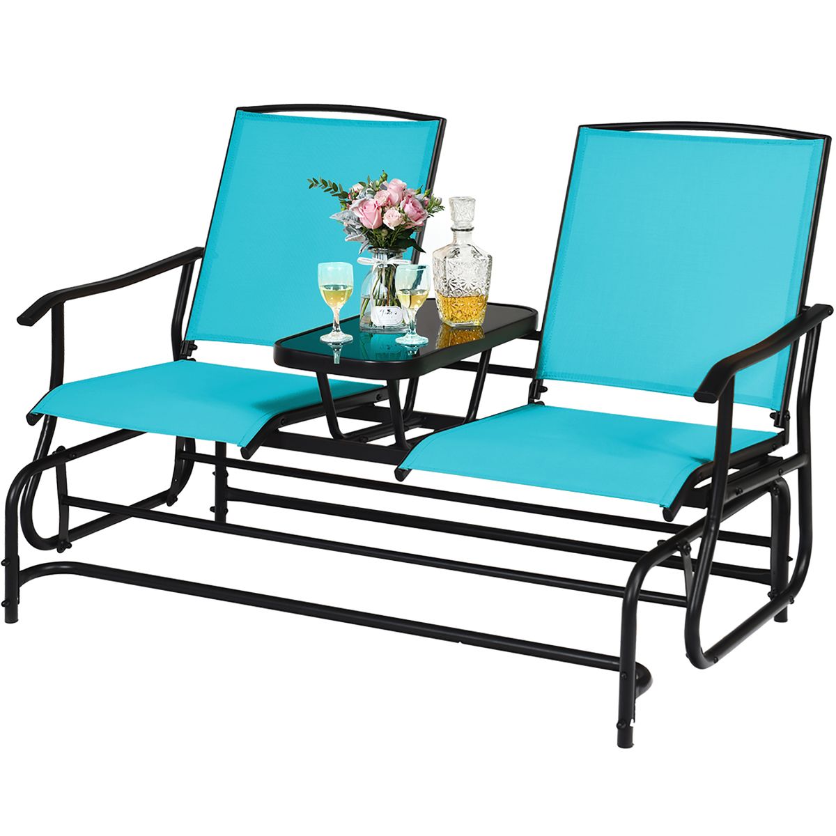 2-Person Double Patio Glider - Glider Chair-Turquoise