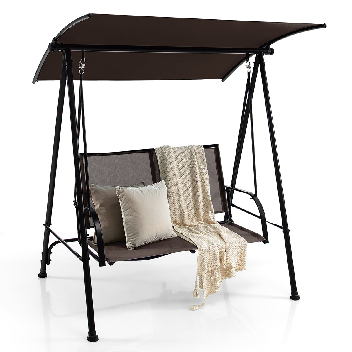 2-Seat Patio Swing with Adjustable Canopy - Patio Swing Porch CF
