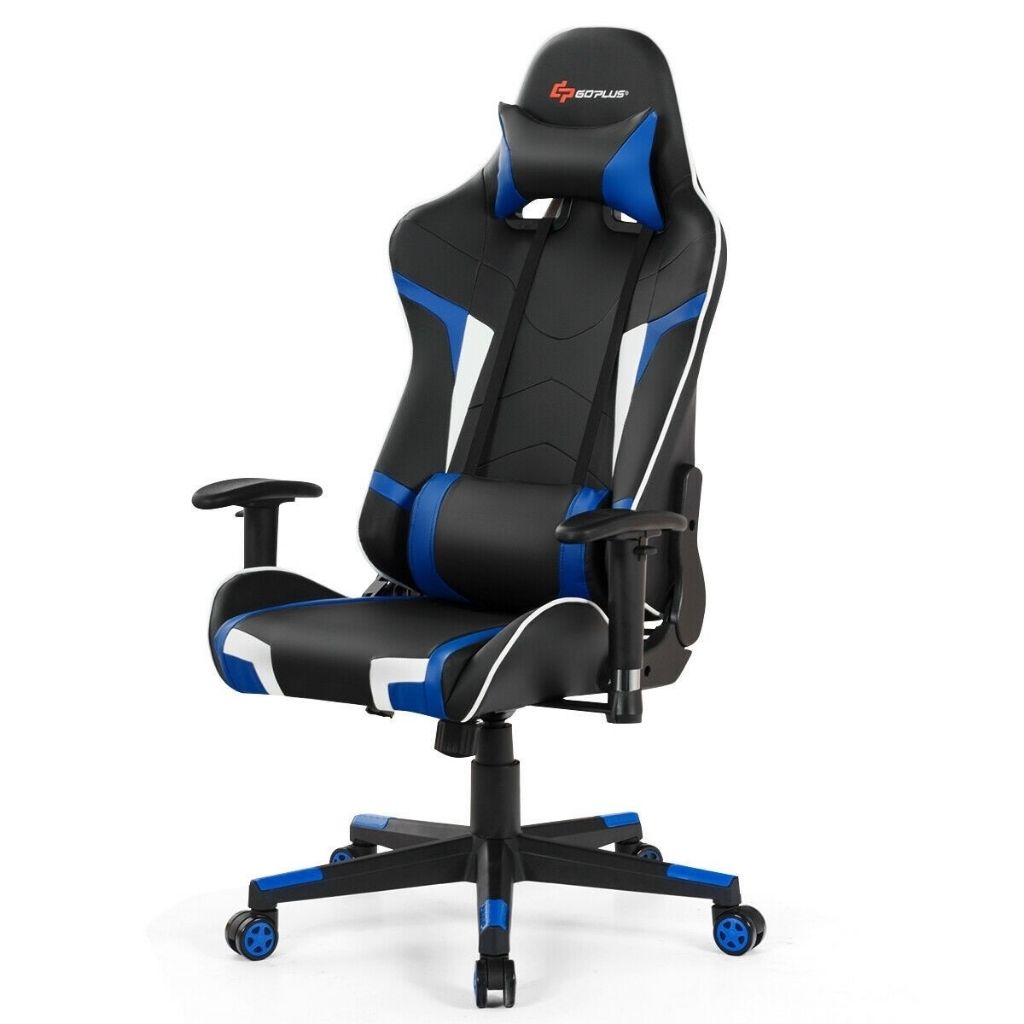 Reclining Gaming Chair with Massaging Lumbar Support - Blue