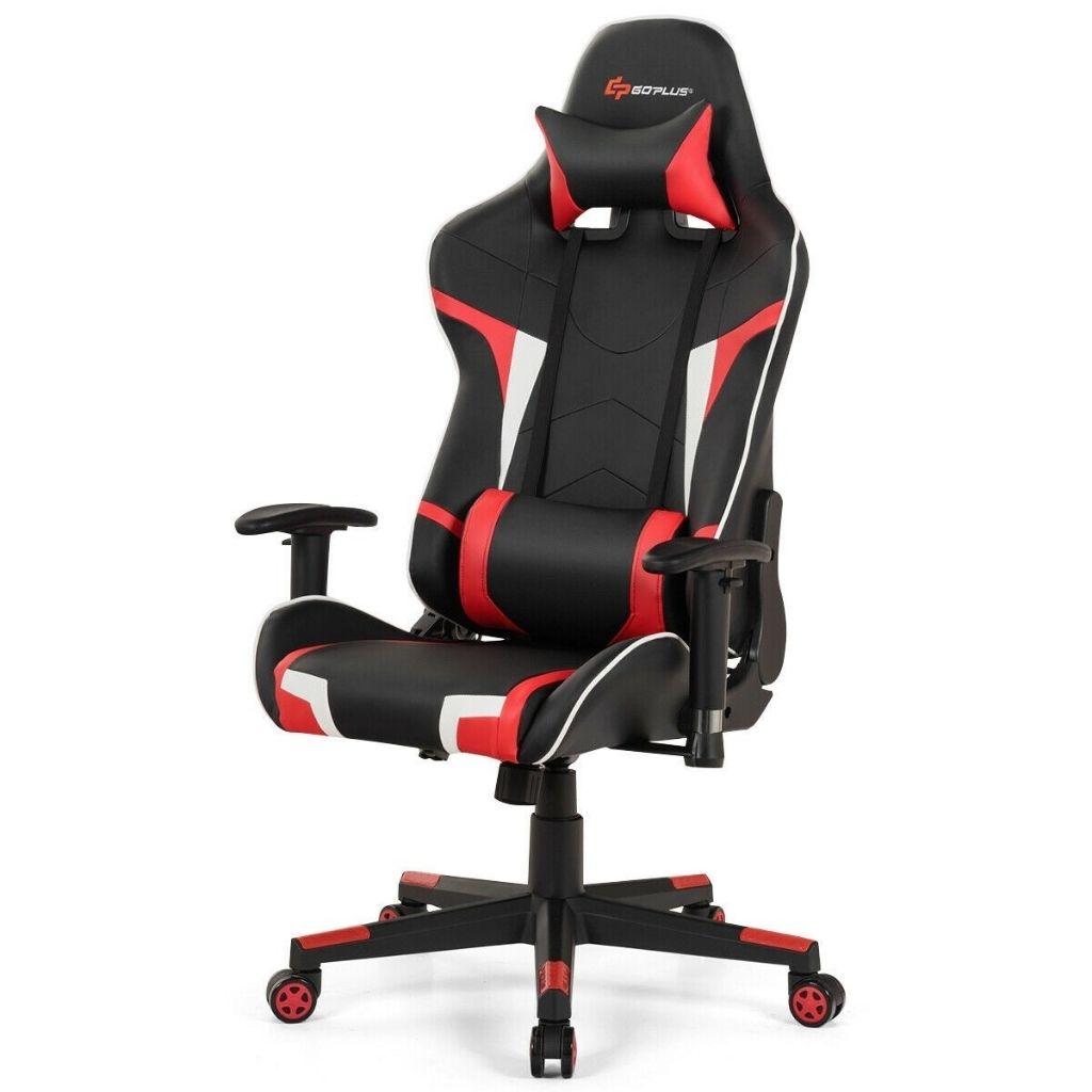 Reclining Gaming Chair with Massaging Lumbar Support - Red