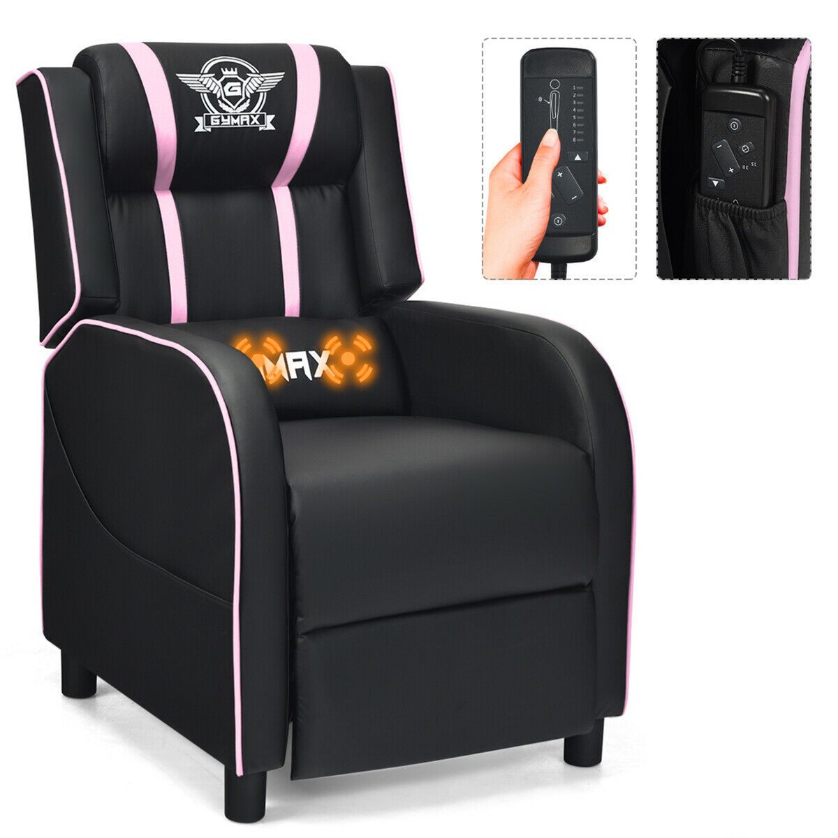 Massage Gaming Recliner PU Leather Chair with Footrest & Remote - Gaming Recliner Chair PI