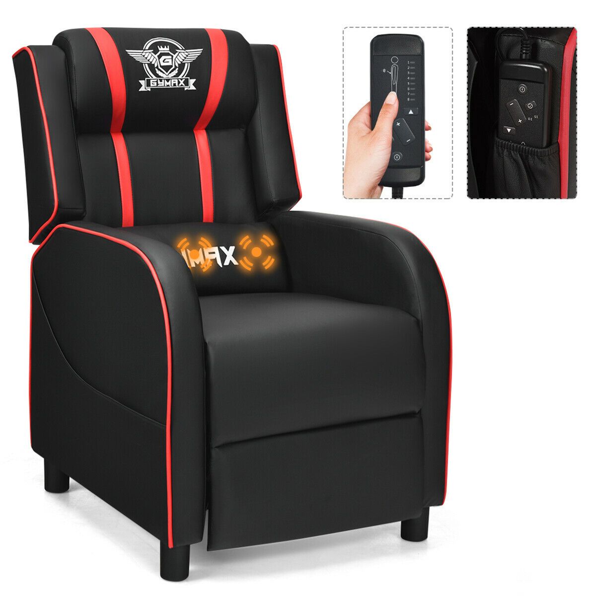 Massage Gaming Recliner PU Leather Chair with Footrest & Remote - Gaming Recliner Chair RE