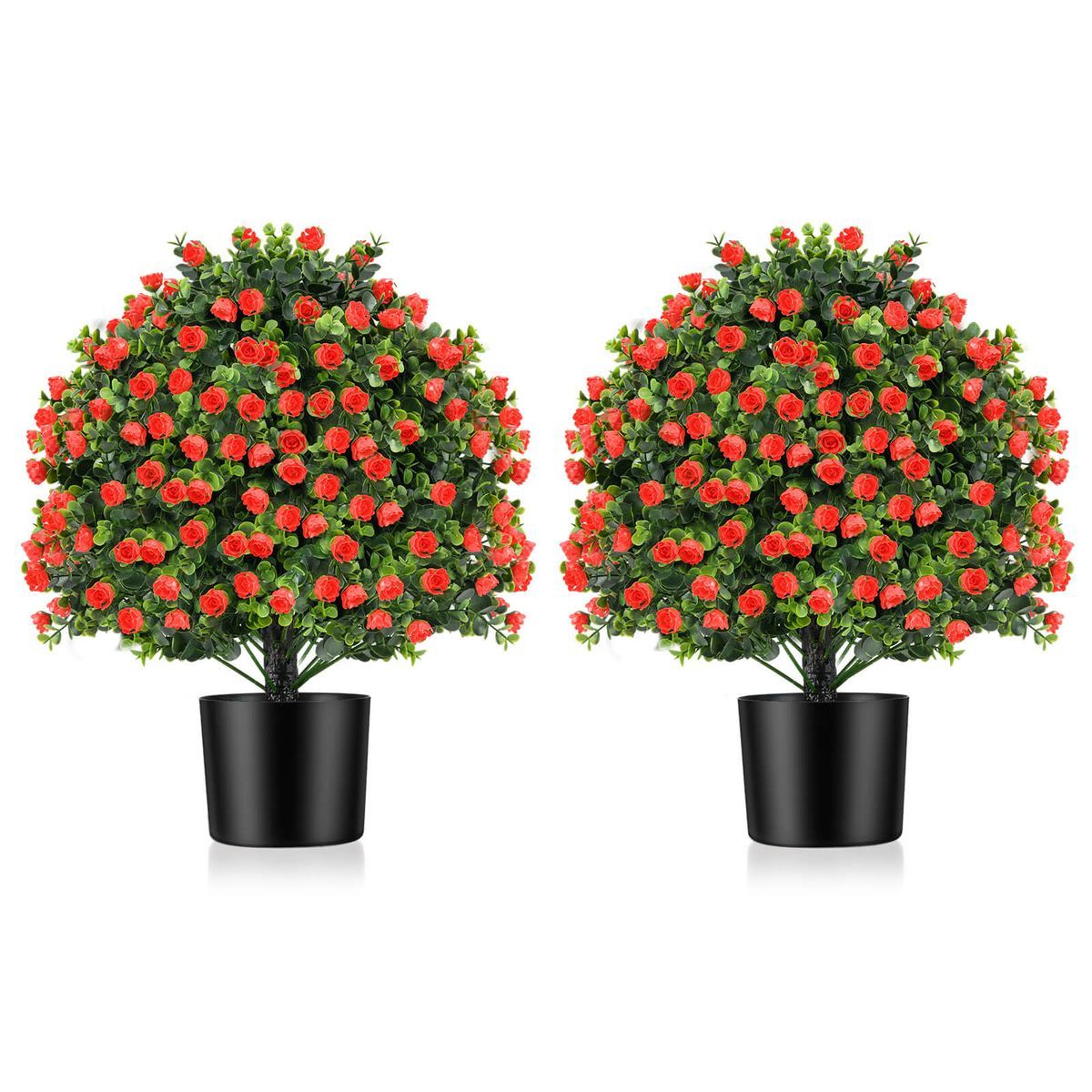 Artificial Topiary Plants with Flowers (2-Pack) - Costway 2 Pack Artificial Rose