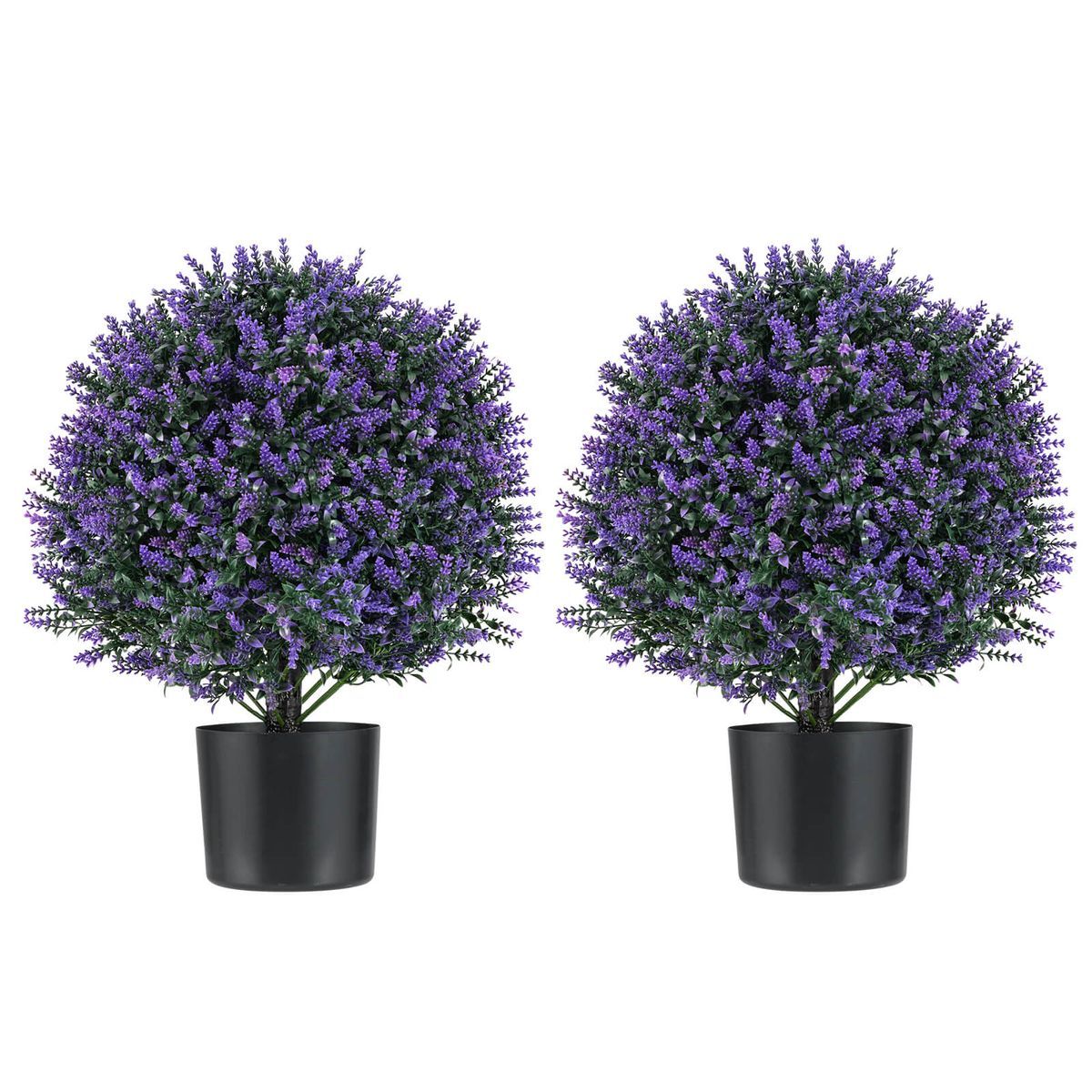 Artificial Topiary Plants with Flowers (2-Pack) - Costway 2 Pack Artificial Lave