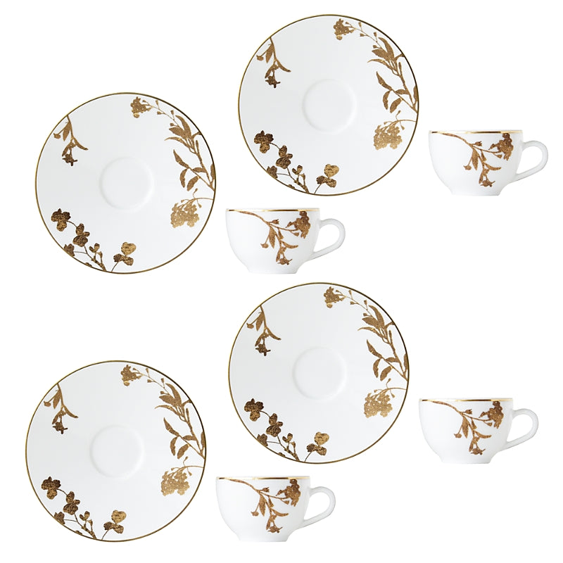 Bernardaud Vegetal Or Espresso Cup & Saucer, Set of 4