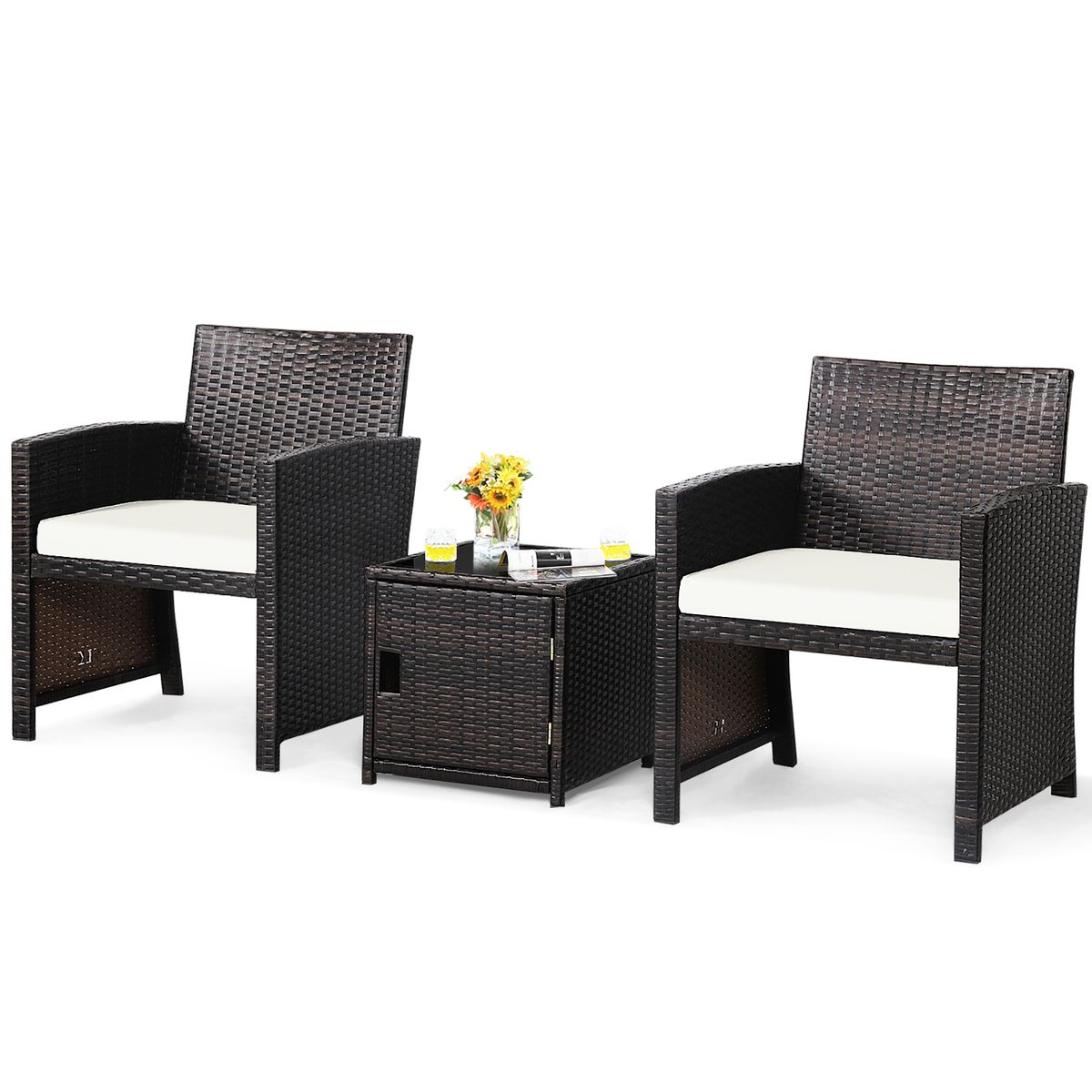 3-Piece Patio PE Rattan Conversation Bistro Furniture Set with Waterproof Covers - Patio Furniture Set WH