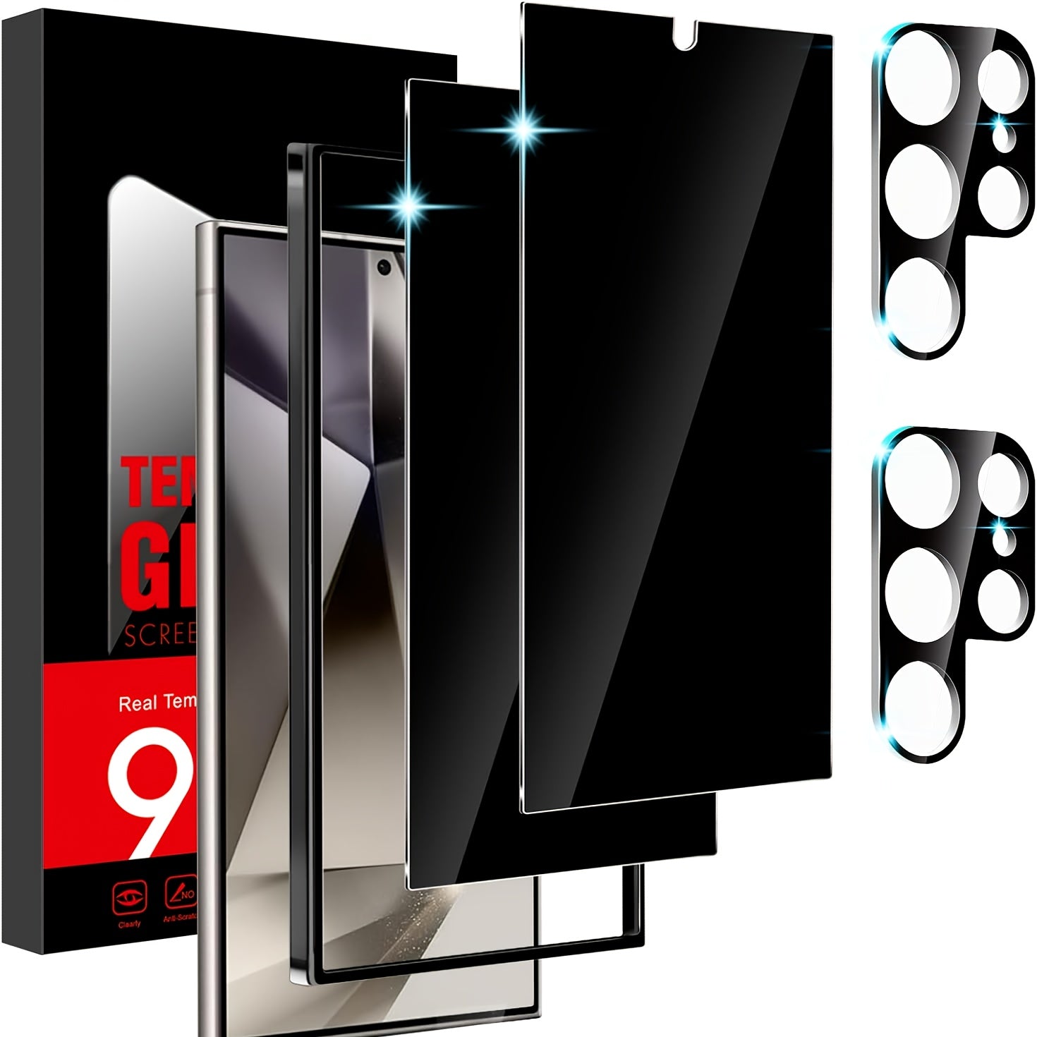 TEMU [2+2 Pack] S24 Ultra Privacy Screen Protector With Camera Lens Protector, Anti-spy, With Installation Frame Technology Fingerprint Support Full